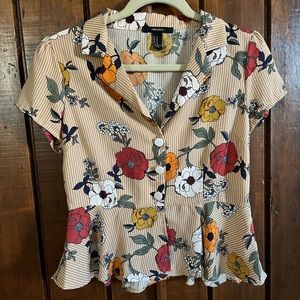 Floral peplum button down shirt